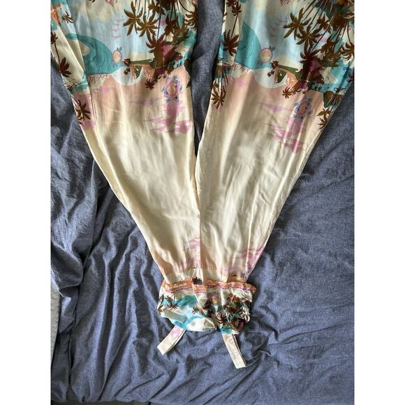 Iris Maxi Size 10 NWT Tropical Summer Jumpsuit Beach Palm Tree Print Linen Blend - Picture 1 of 8